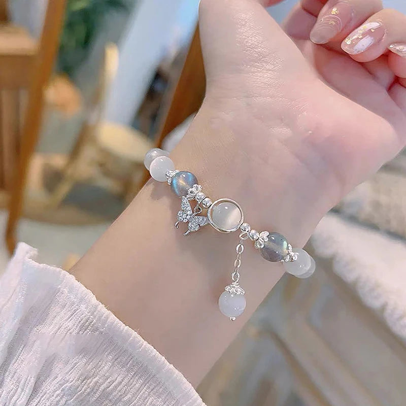 Original Opal Sea Blue Treasure Moonlight Crystal Bracelet Light Luxury Elastic Girls' Bracelet Women's Jewelry Accessories