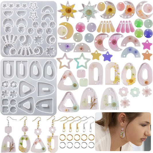 Silicone Earring Pendant Mold Moon Star Epoxy Resin Earring Mould for DIY Jewelry Making Keychain Necklace Charms Supplies