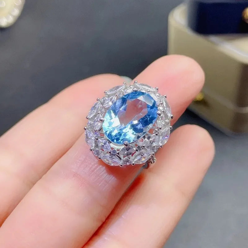 High Quality Topaz Blue Rings for Women Fashion High Carbon Diamond Open Color Treasure Ring Party Birthday Jewelry Gift