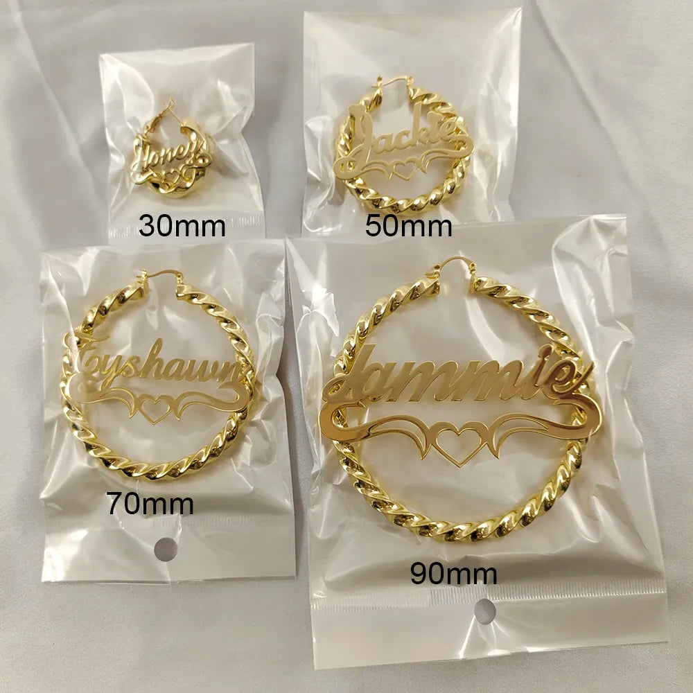DODOAI New Custom Twist Hoop Earrings For Women, Bold Rope Earrings with Name,Customize Name Round Earring Personality Jewellery