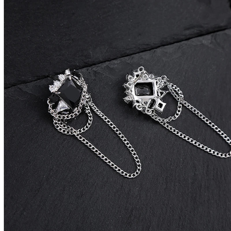 Eetit Black Cubic Zirconia Glass Geometric Tassel Chain Drop Earring High Quality Chic Trendy Daily Women Ear Jewelry Gift