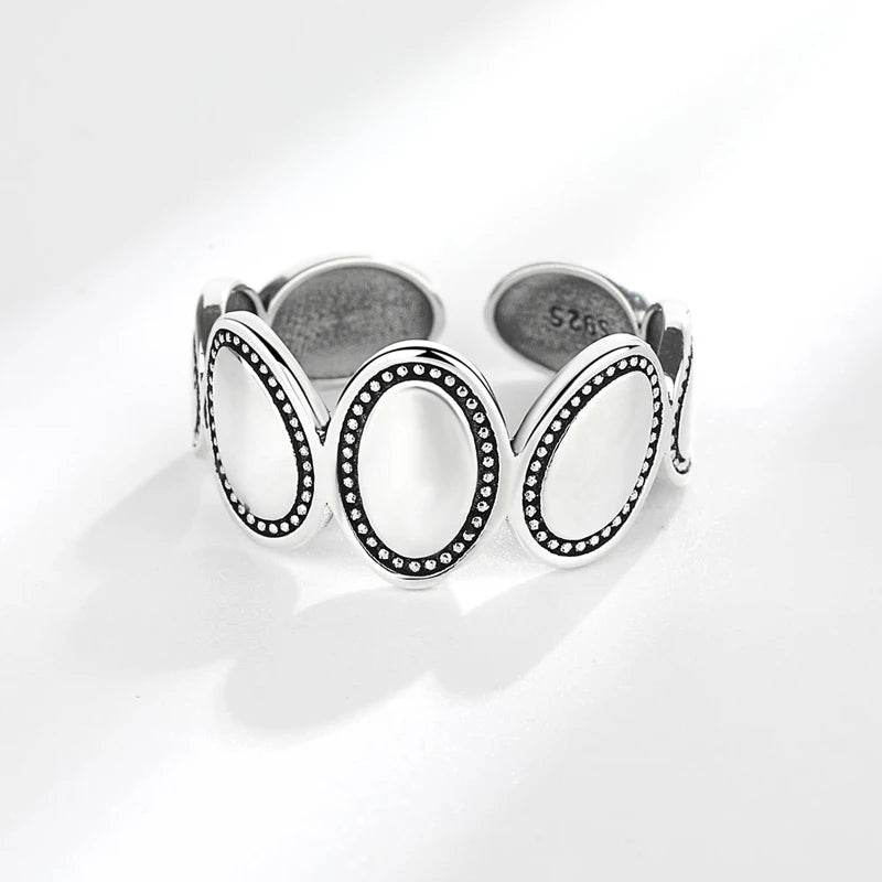 KOFSAC Chic Female Ring Vintage 925 Thai Silver Geometric Oval Jewelry Personality Dot Rings For Women Daily Wear Accessories